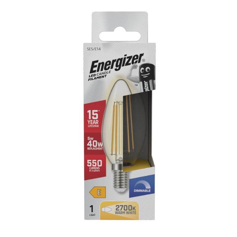 Energizer LED Candle Filament E14 550lm 5W 2700K (Warm White) Dimmable Light Bulb