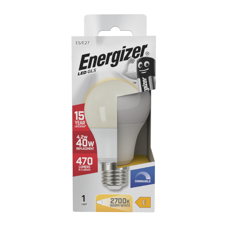 Energizer LED GLS E27 470lm 4.2W 2700K (Warm White) Dimmable Light Bulb