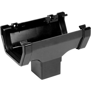 114mm Square Line Gutter Running Outlet Black