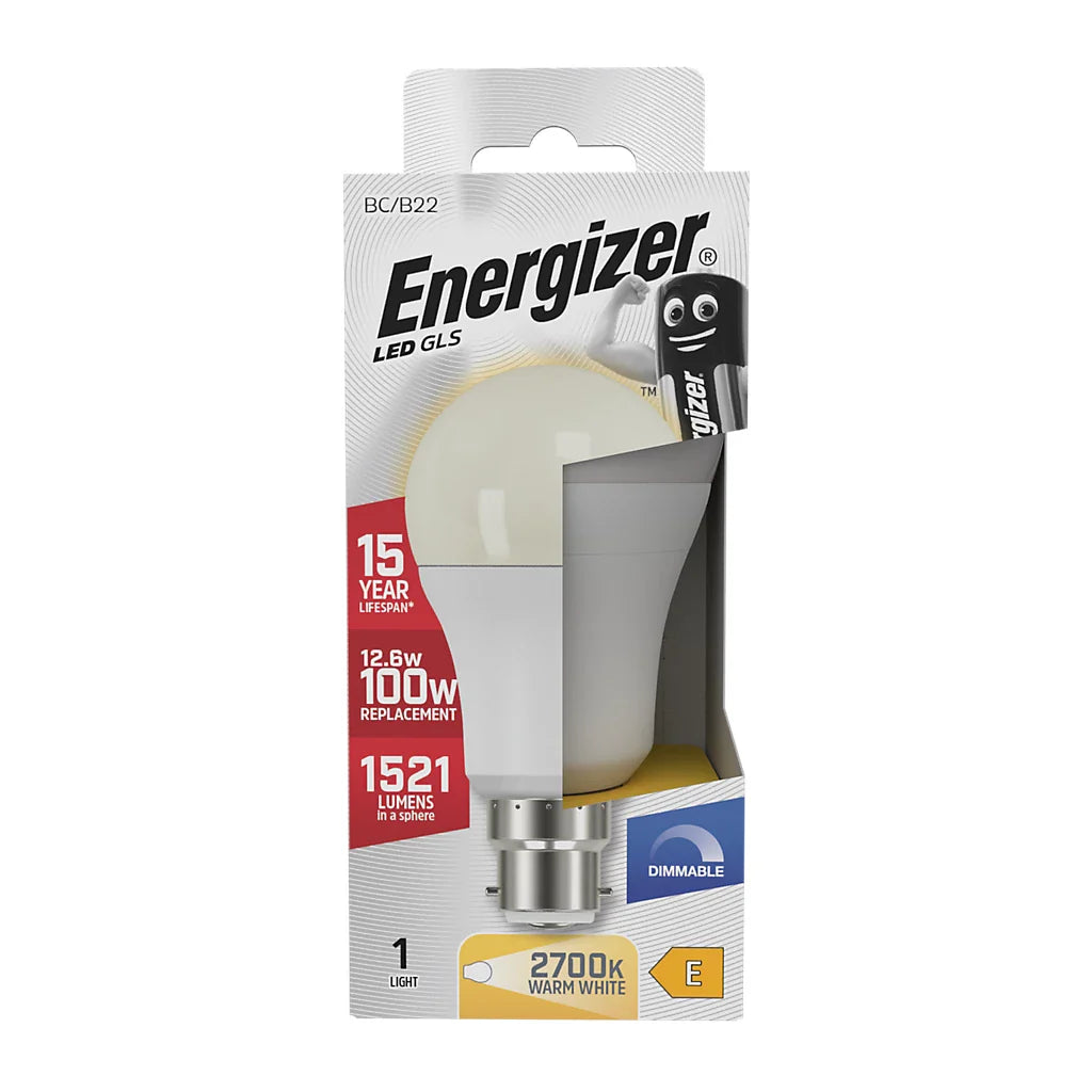Energizer LED GLS B22 1521lm 12.6W 2700K (Warm White) Dimmable Light Bulb