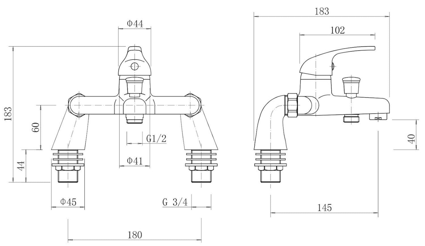 Bath Shower Mixer Tap with Shower Kit - Chrome