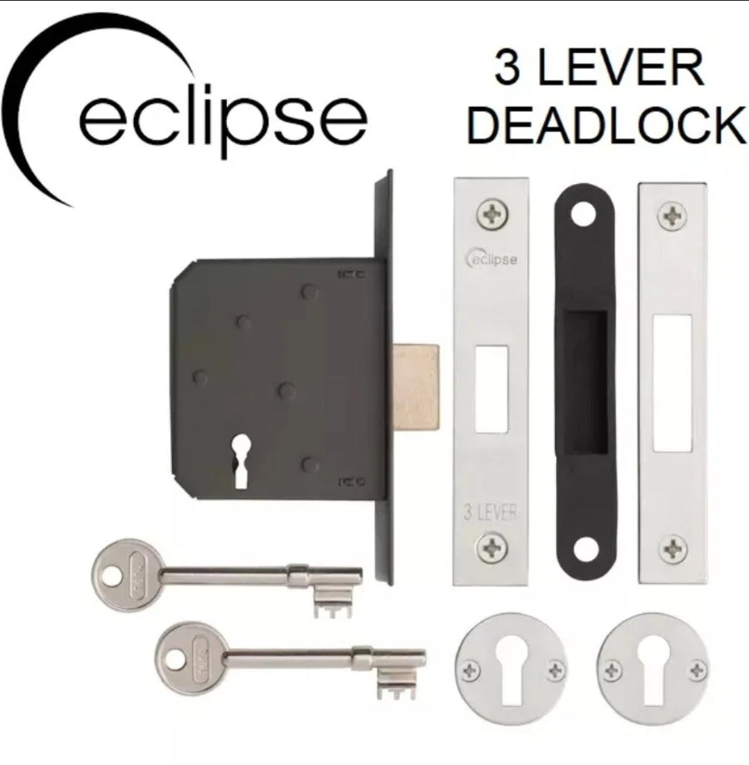 ECLIPSE Chrome 3 Lever Mortice DeadLock 63mm Case Depth