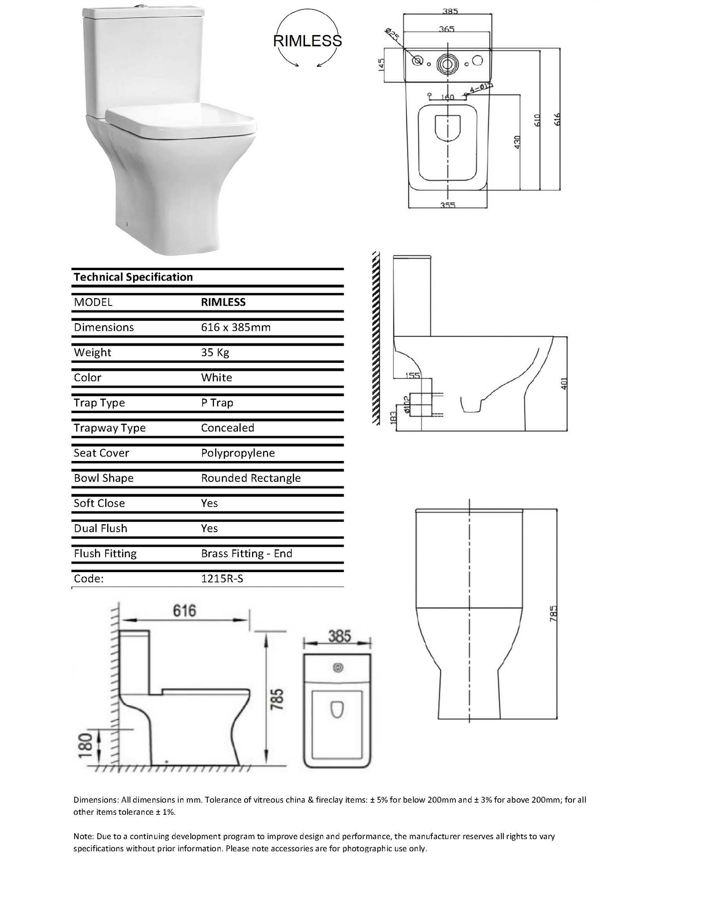 Fusion Square Rimless Toilet