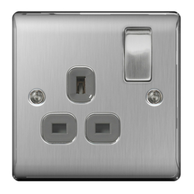BG Nexus Metal Brushed Steel Single Socket Grey Inserts