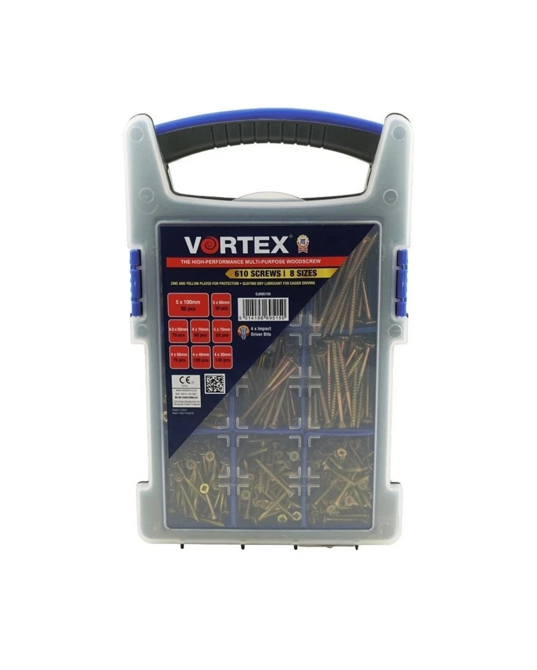 Vortex Assorted High-Performance Multi-Purpose Woodscrews Site Case - 610 Screws