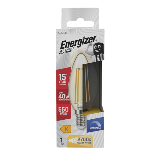 Energizer LED Candle Filament E14 550lm 5W 2700K (Warm White) Dimmable Light Bulb