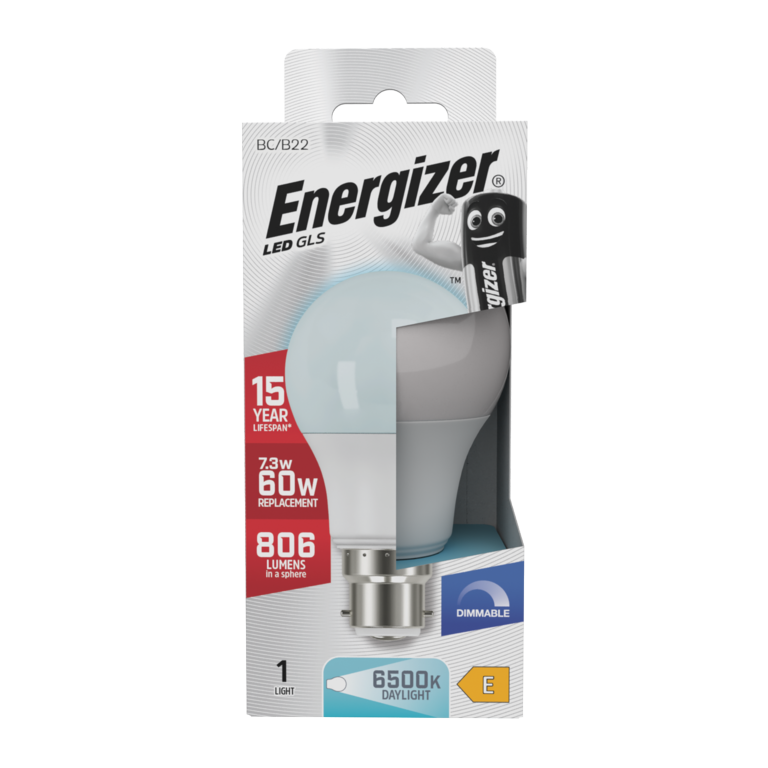 Energizer LED GLS B22 806lm 7.3W 6500K (Day Light) Dimmable Light Bulb