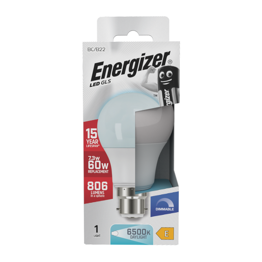 Energizer LED GLS B22 806lm 7.3W 6500K (Day Light) Dimmable Light Bulb