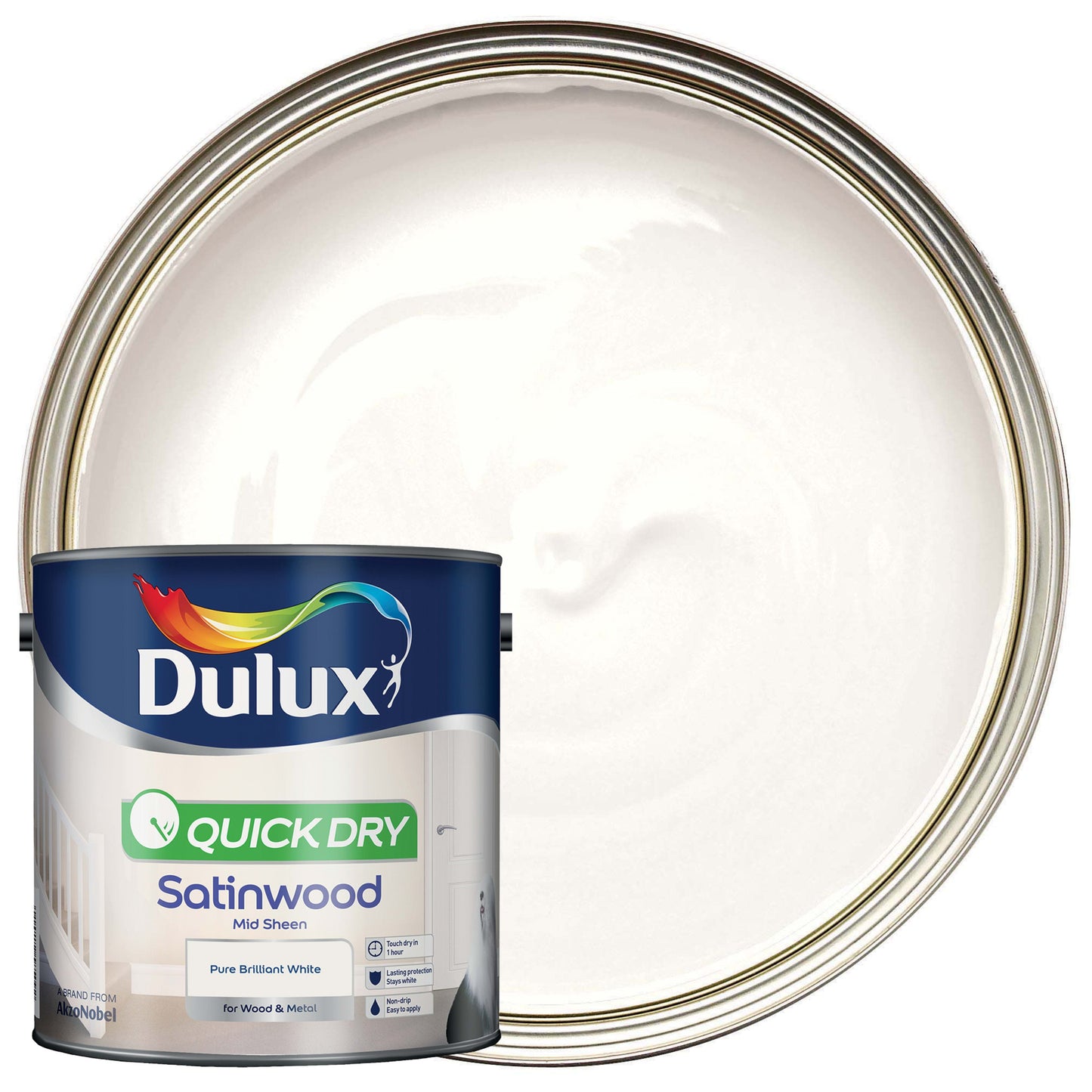 Dulux Quick Dry Satinwood Paint - Pure Brilliant White - 2.5L