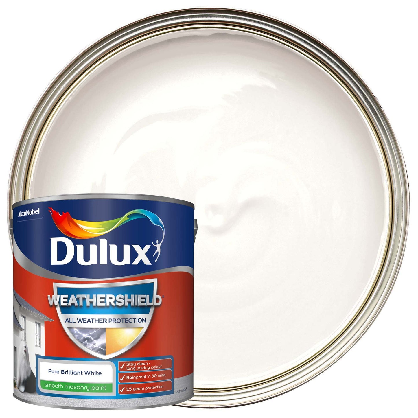 Dulux Weathershield All Weather Purpose Smooth Paint - Pure Brilliant White - 2.5L