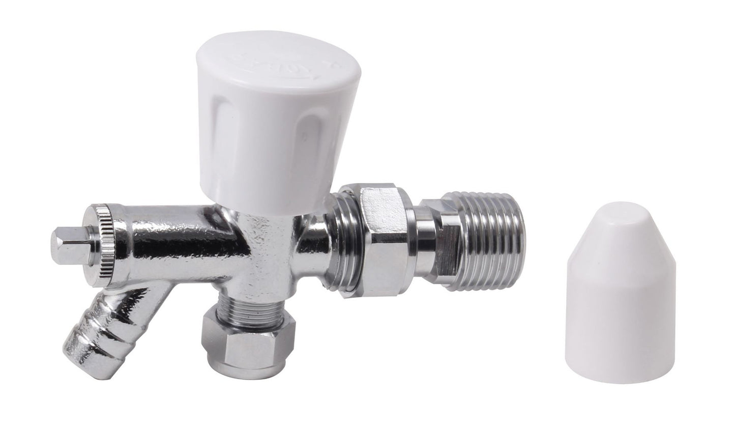 Angled Radiator Valve with Drain Off 15mm