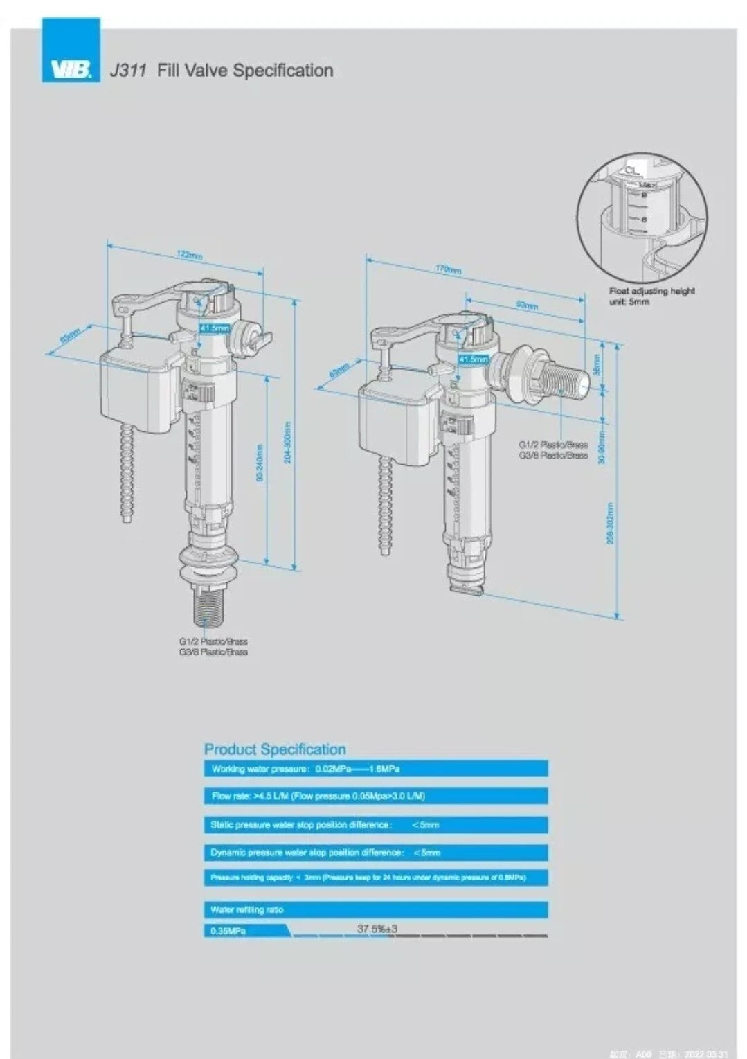 Universal Dual Flush Valve & Fill Valve Cistern Pack WRAS APPROVED