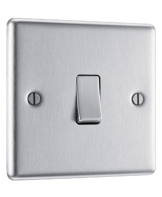 British General Nexus Metal 20A 16AX 1-Gang 2-Way Light Switch Brushed Steel