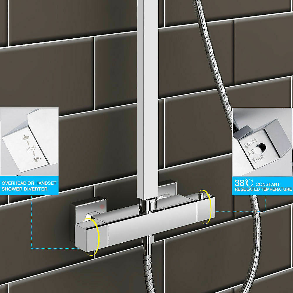 Chrome Square Thermostatic Shower Set