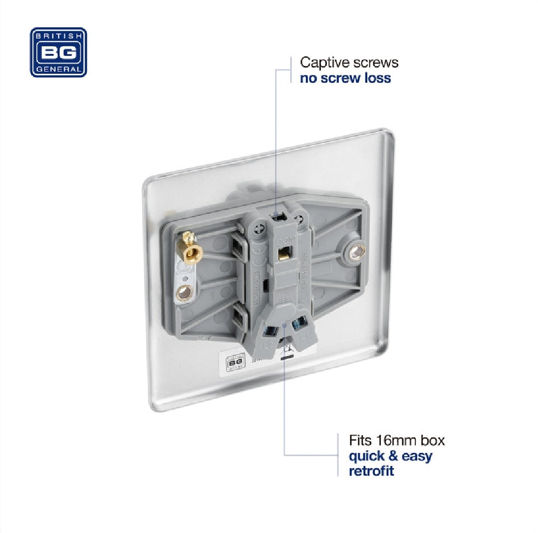 British General Nexus Metal 20A 16AX 1-Gang 2-Way Light Switch Brushed Steel