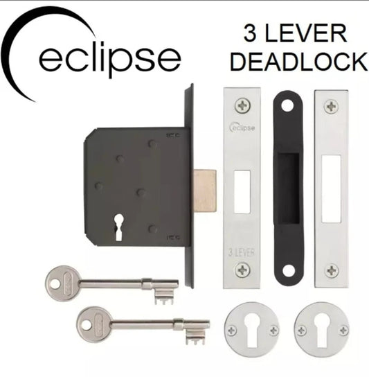 ECLIPSE Chrome 3 Lever Mortice DeadLock 63mm Case Depth