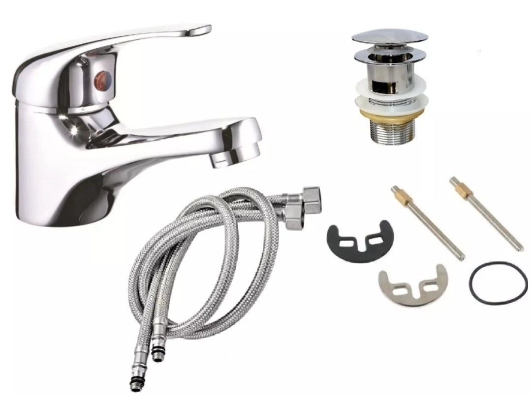 Basin Mixer Tap w/ Click Clack Waste and Flexi WRAS Approved