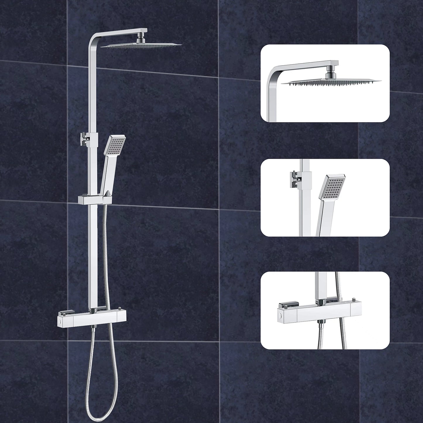 Chrome Square Thermostatic Shower Set