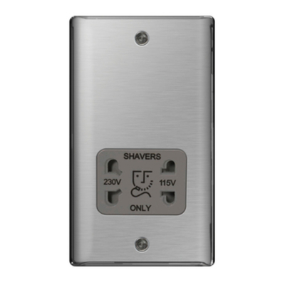 BG Nexus Metal Brushed Steel Shaver Socket Grey Inserts