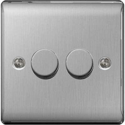 BG Nexus Metal Brushed 2 Gang 2 Way Steel Dimmer Switch