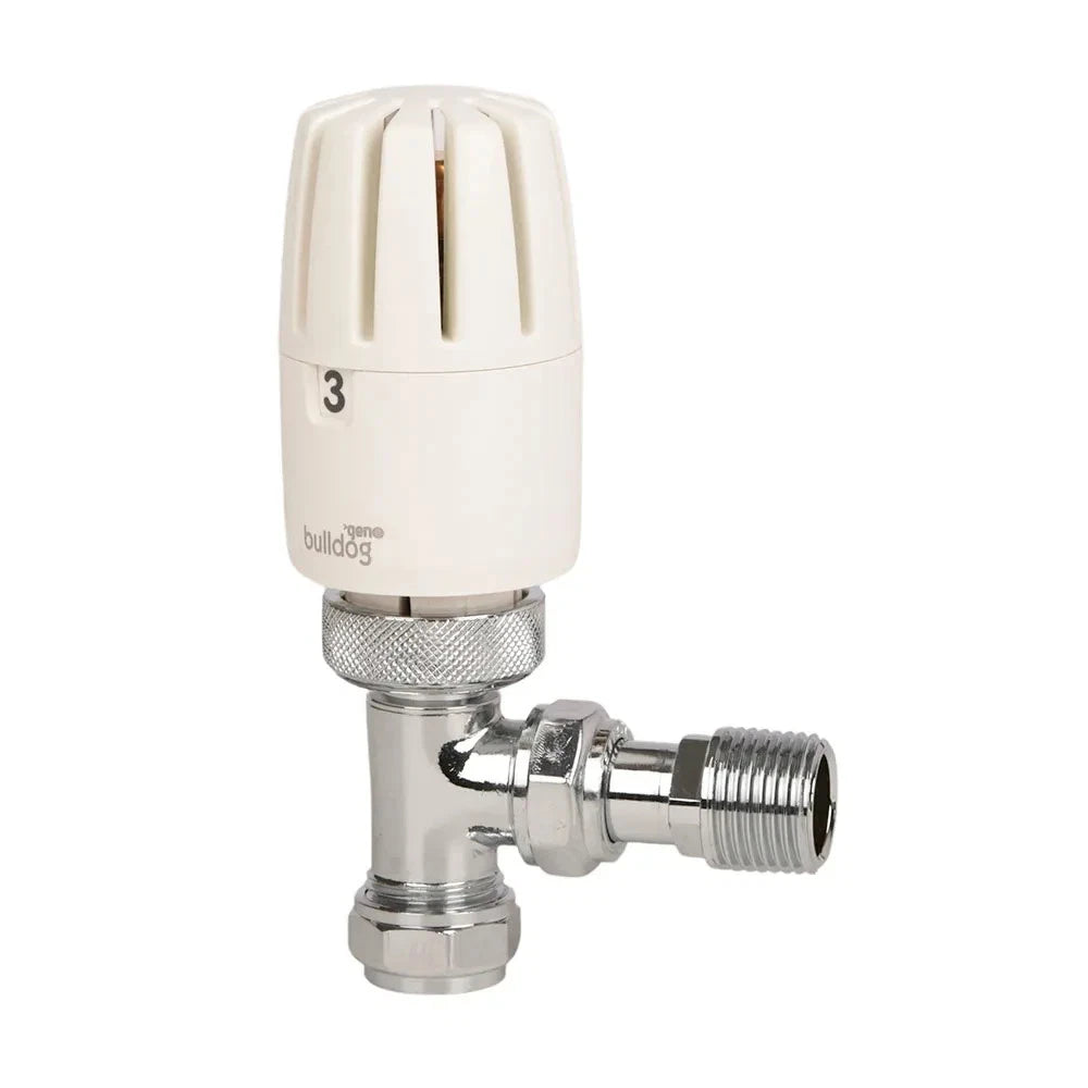 Pegler Bulldog 15mm x 1/2" Angled Thermostatic + Lockshield Radiator Valve