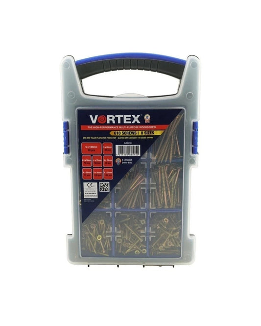 Vortex Assorted High-Performance Multi-Purpose  Woodscrews Site Case - 610 Screws